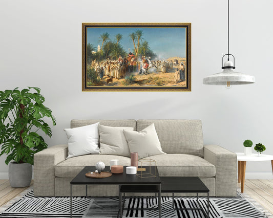 Celebration at Biskra Painting by Eugine Alexis Girardet Wall Art Print hanging in living room