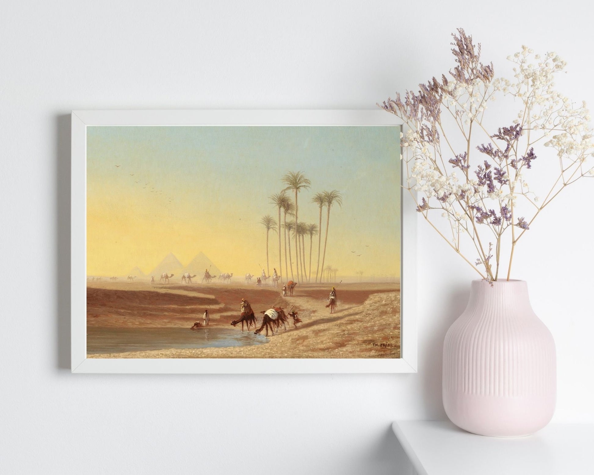 Oasis By The Pyramids Painting by Charles Theodore Wall Art Print white frame