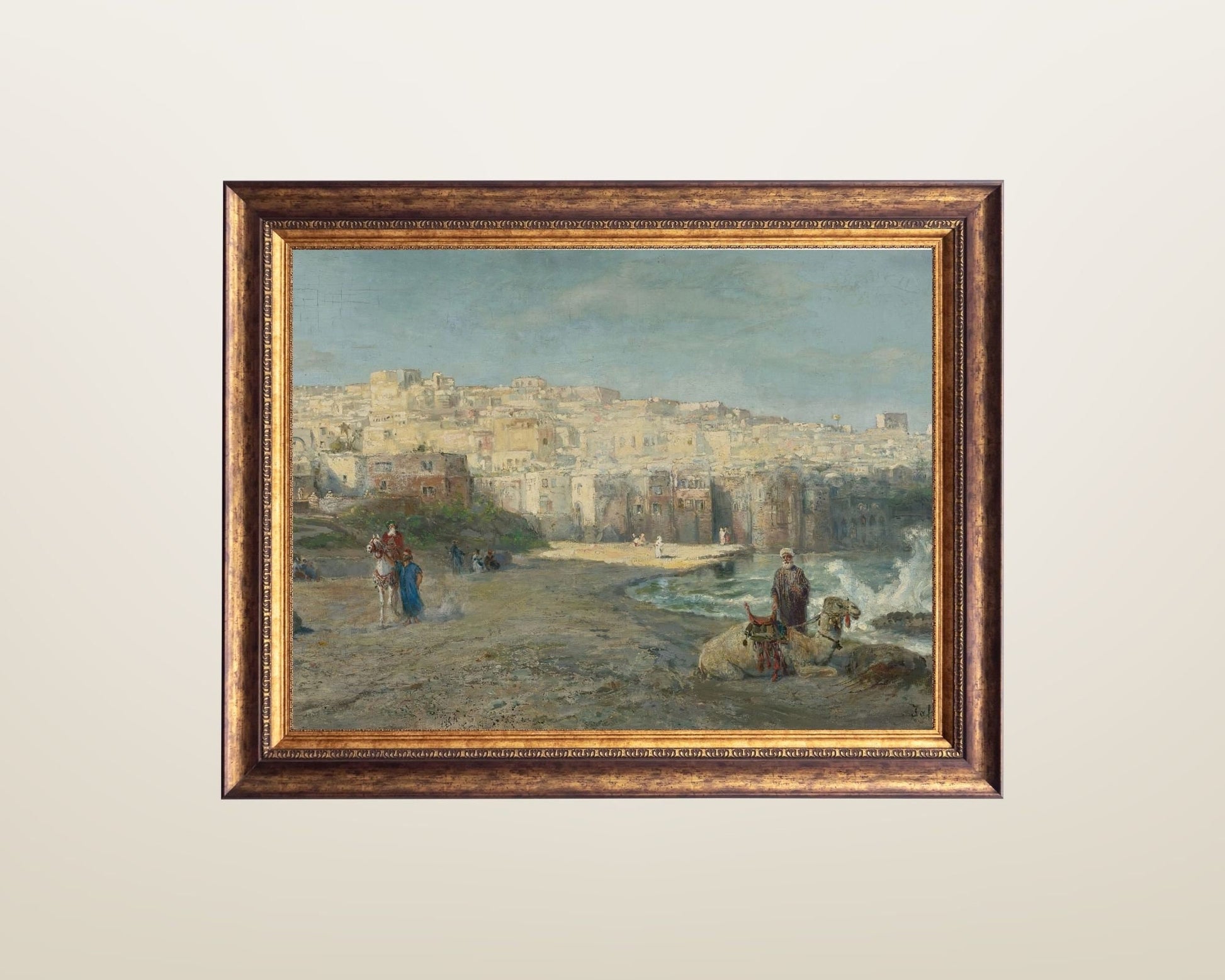 A Port of Jaffa Painting by Pierre Tetar Art Print Reproduction framed