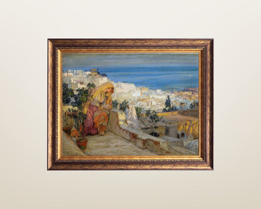 Arab Women on a Rooftop, Algiers Beyond by Frederick Bridgman Wall Art Print framed