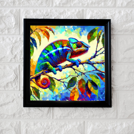 komking painting of chameleon hanging on branch ai art framed painting hanging on wall